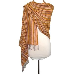 Woven Jacquard Striped Multicolor Neck Scarf Wrap Large 28" x 76"